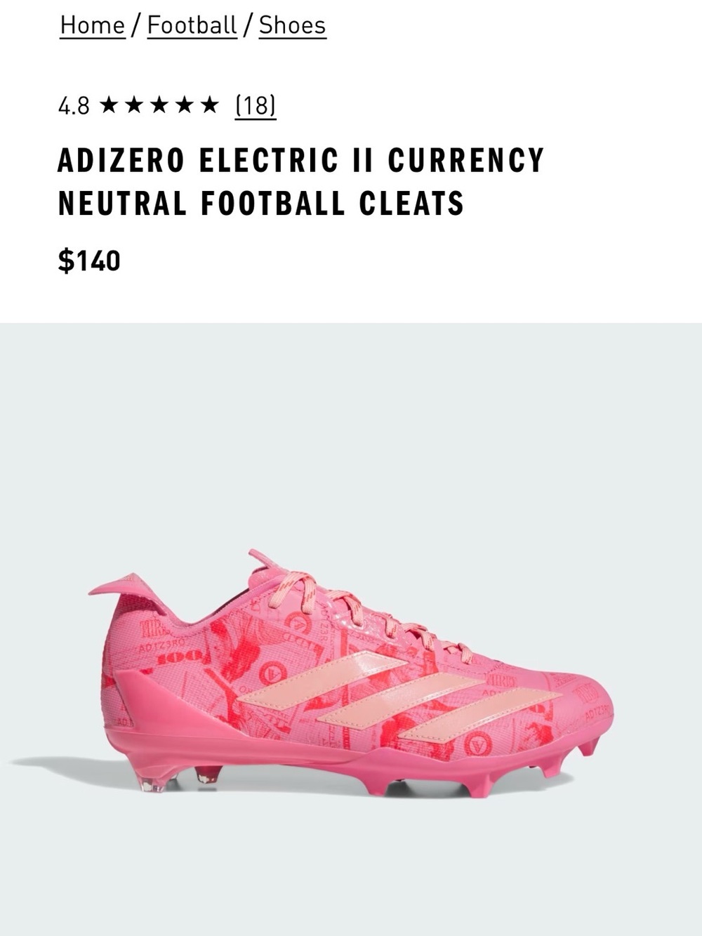 ADIZERO ELECTRIC II CURRENCY FOOTBALL CLEATS |NWOB| Sz M7.5:W8.5 | Pink Fusion
